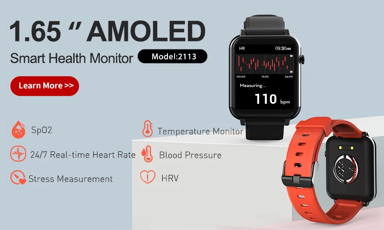 2022 пользовательские Смарт-часы Высокая точность Real SpO2 Монитор кровяного давления J-Style 2113A 1,65 'Super Amoled квадратные Смарт-часы