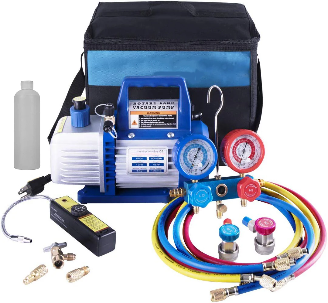 Набор инструментов для вакуумного насоса хладагента HVAC в алюминиевом корпусе для ремонта автомобильного кондиционера R410A R22 с ручными инструментами