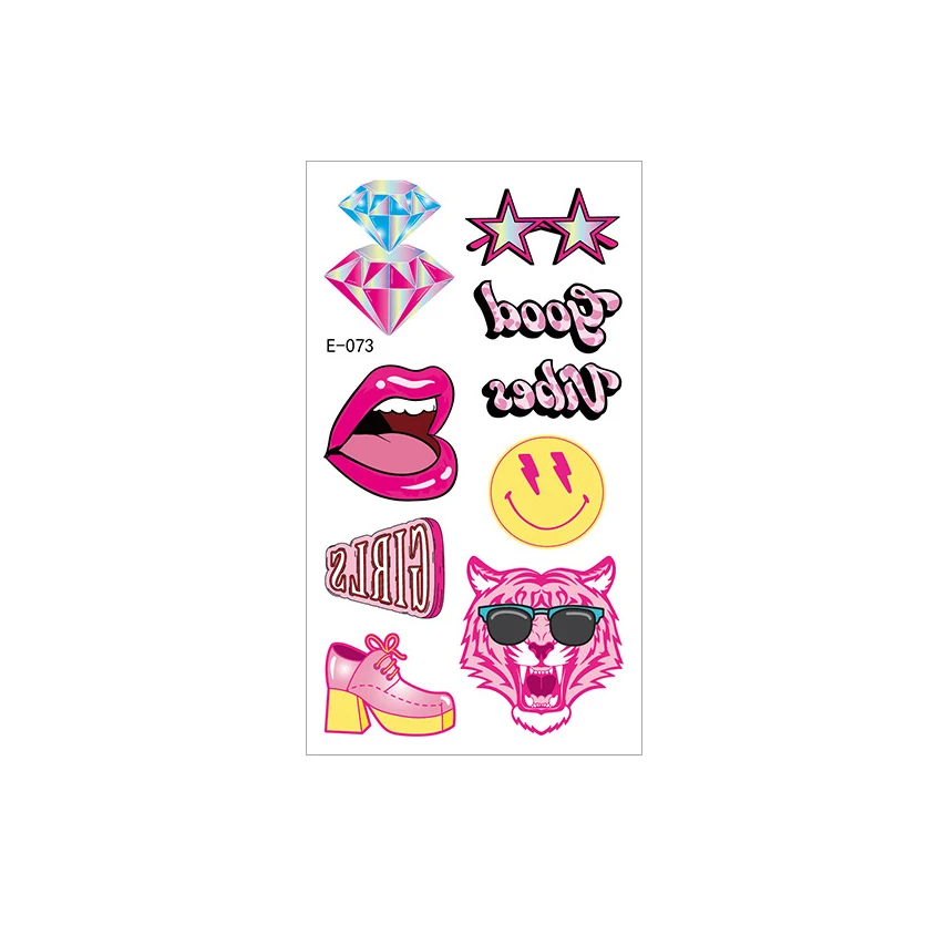 Tatouages Temporaires Fluo Qui Brillent Dans Le Noir - 51 Motifs Neon Preppy Rose - Pour Fêtes UV Et Soirées