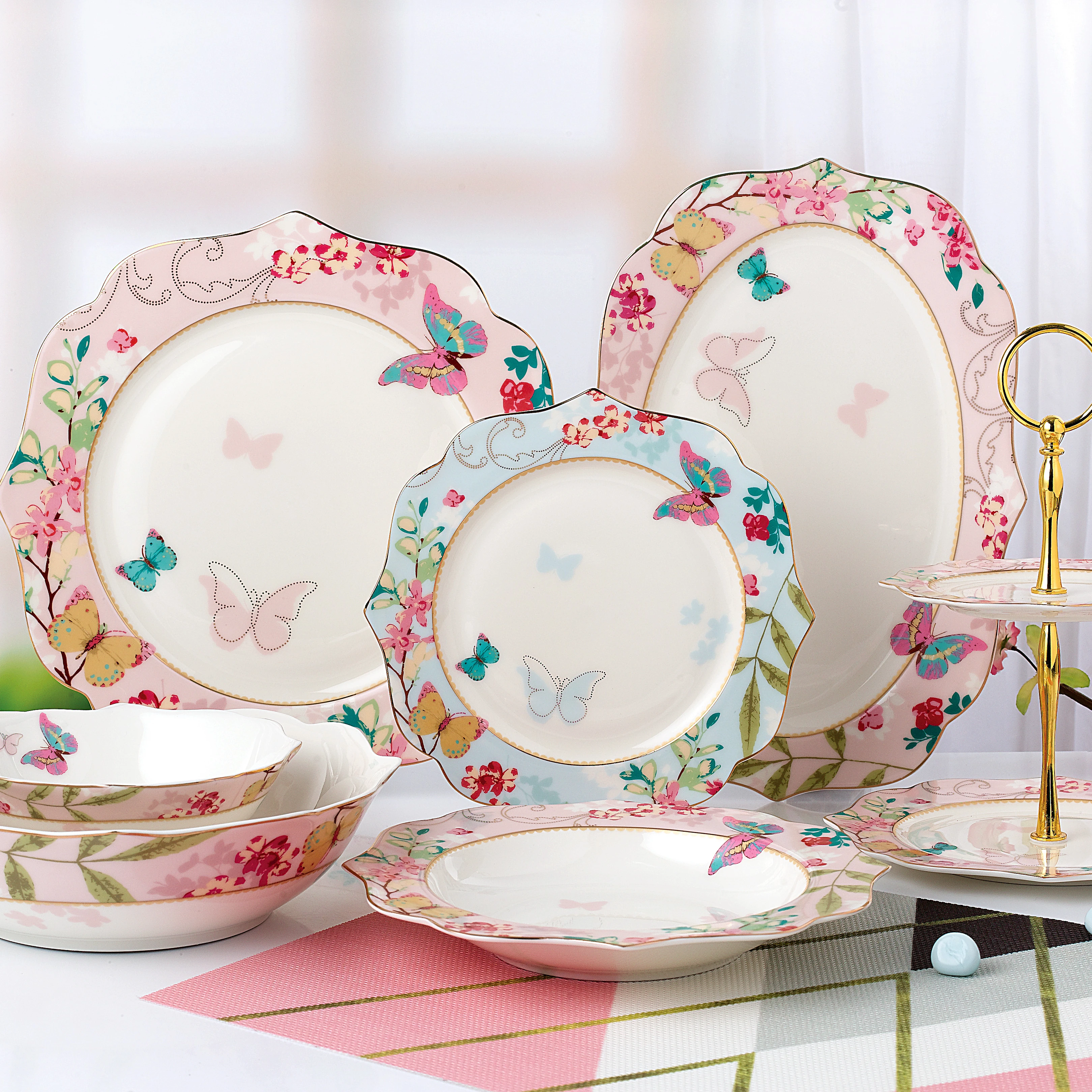 High quality dinnerware ceramic dinnerware porcelain dinnerware set bone china in butterfly design