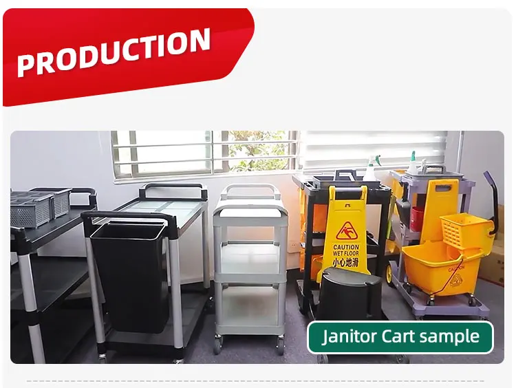 Commercial hotel housekeeping supplies plastic cleaning trolley janitor cart janitorial trolley factory