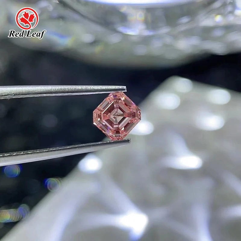 Redleaf Great Diamond Asscher Cut Fancy Pink Color IGI Certified