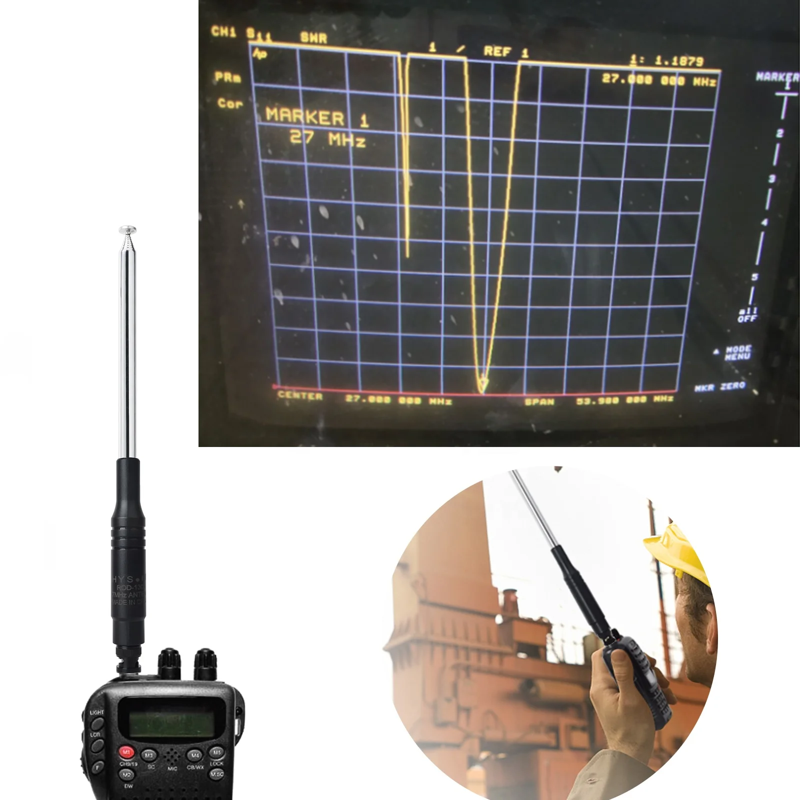 HYS Antenne CB 27 MHz BNC Haute Performance – Gain Élevé, Flexible Et Rétractable – Idéale Pour Uniden, Cobra, Midland