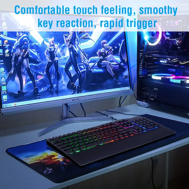 OEM Full Size Key Plug and Play Gaming Keyboard, RGB Backlit 19 Anti-physical Collision Hover Key Cap Wired Design