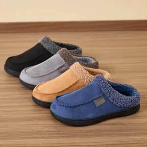 Men's Plush Warm Closed Toe Fur Winter Comfort Soft TPR Anti-Slippery Indoor for Fashion Trend for Big Size Slippers
