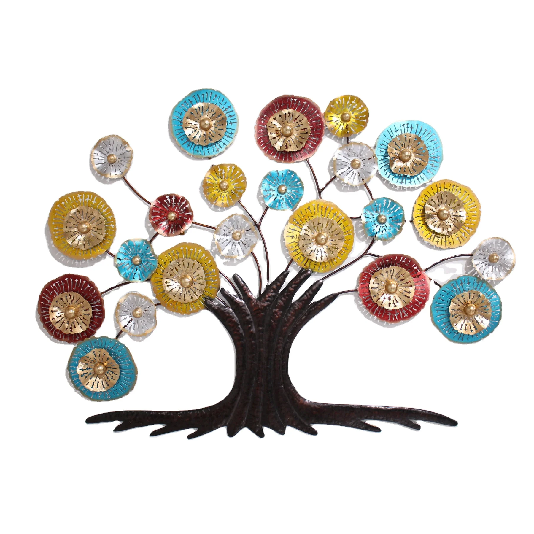 bright colourful iron metal tree wall art home