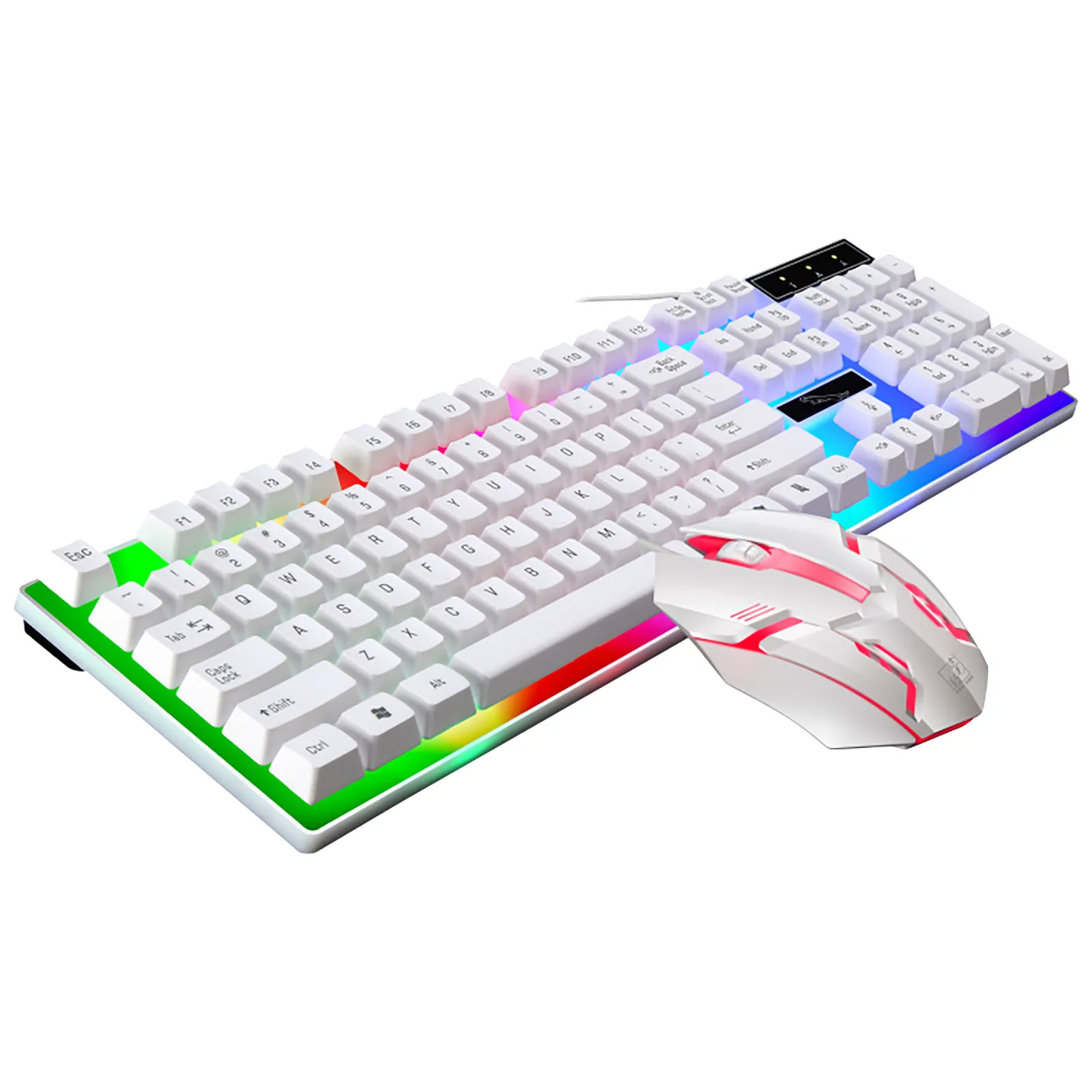 white backlit keyboard and mouse