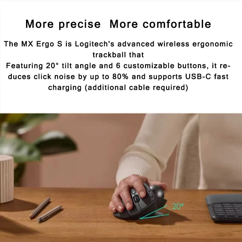 Logitech MX Ergo S Wireless Trackball Mouse Adjustable Ergonomic Design Rechargeable Blu aperçu 4