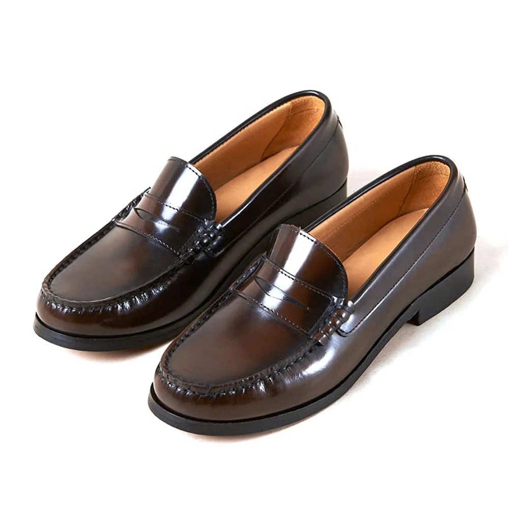 Feversole Women's Fashion Loafer Slippers - Bar Trim Burgundy Vegan Leather Flats, Size 6