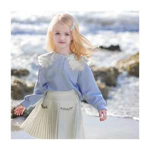 Girl Fashion Children Long Sleeve Top Pleated Skirts Two Piece Girl Clothing Sets