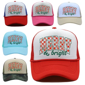 Wholesale Merry Christmas Print Snapback Baseball Caps Custom logo Mesh Camo Trucker Hat