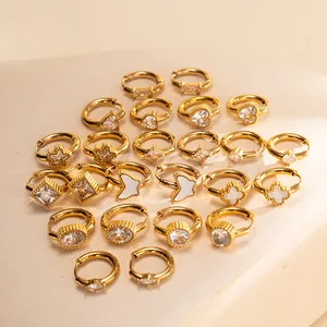 Inlaid Zircon Heart-Shaped Stainless Steel Earrings Women Trendy 18K Gold-Plated Hoops Versatile Fashionable Jewelry for