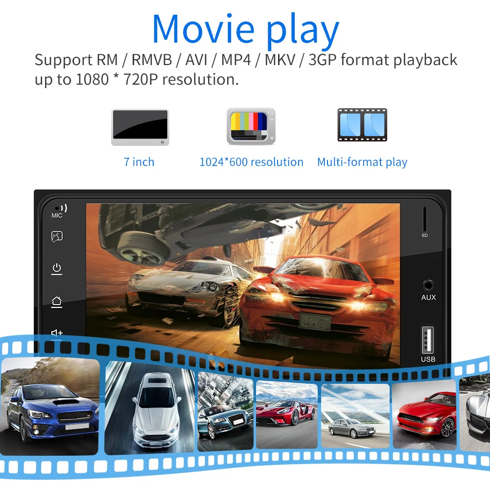 Double din car stereo mp5 player for Corolla with BT AUX car radio video player 7 inch autoradio audio mp5 player