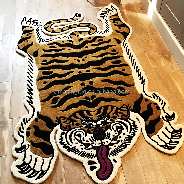 Luxury Tiger Shaped Handtufted Rug All Cut Rug Tibetan Tiger 