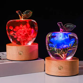 Christmas Apple Shaped Eternal Flower Resin For Valentines Day Gift with Night Light