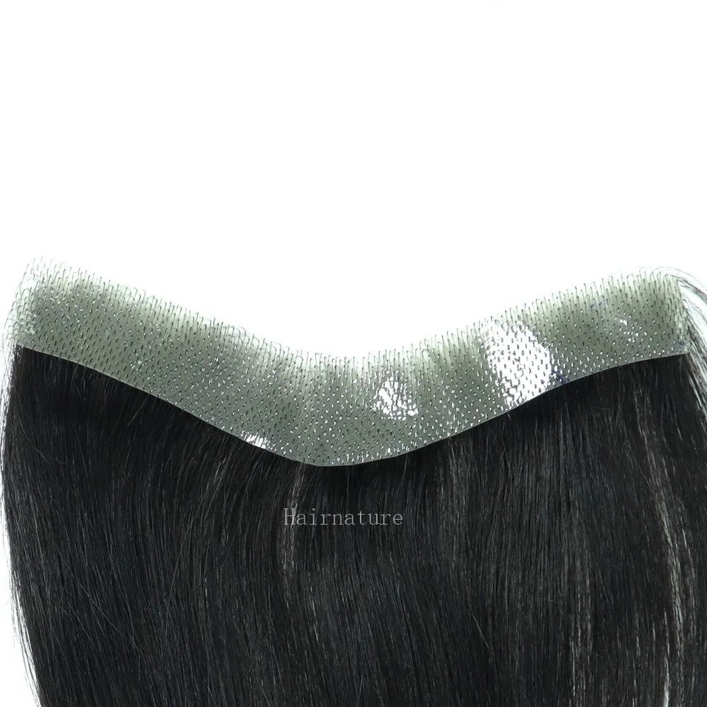 
 2.5cmx16cm, 4cm x18cm PU Thin Skin Forehead Men Toupee Human Hair Bangs Fringe for Men  