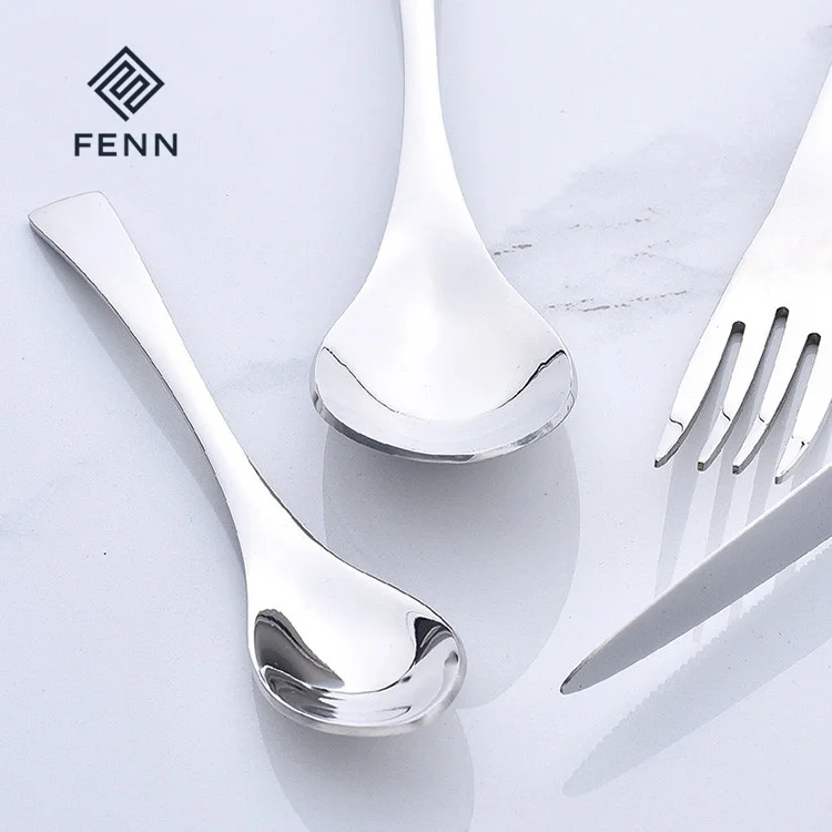 product fenn wholesale luxury 4pcs stainless steel flatware knife spoon and fork set mirror silver black color hotel wedding cutlery set-58