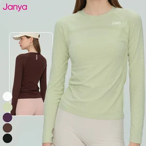 Janya Crew Neck Slimming Fit Breathable Sports Wear Long Sleeve Thumb Holes Gym Clothing Seamless Fitness Yoga Shirts for Women