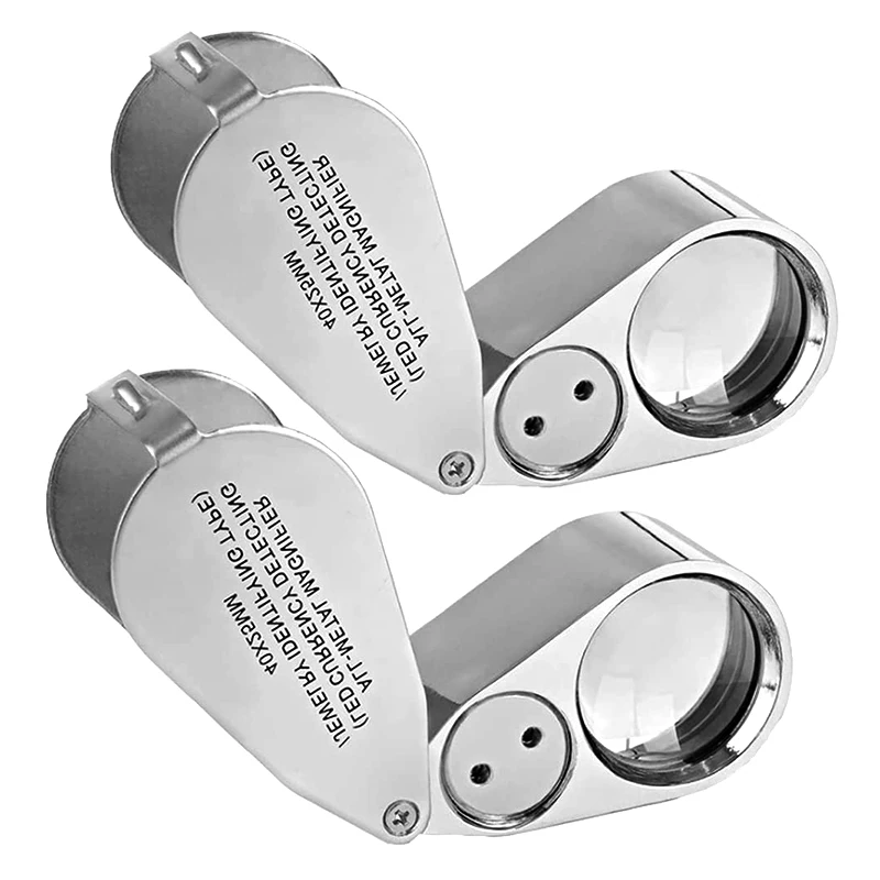 25mm Lens 40X Metal Illuminated Jewelry Loupe Magnifying Glass for Currency Detecting Jewlers Identifying