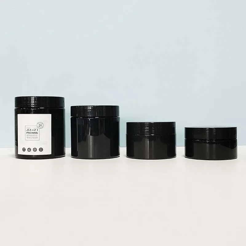 Custom Round Black Plastic Jars With Lids PET Container For Food Protein Powder Cans Travel Plastic PET Bottle Storage Jars