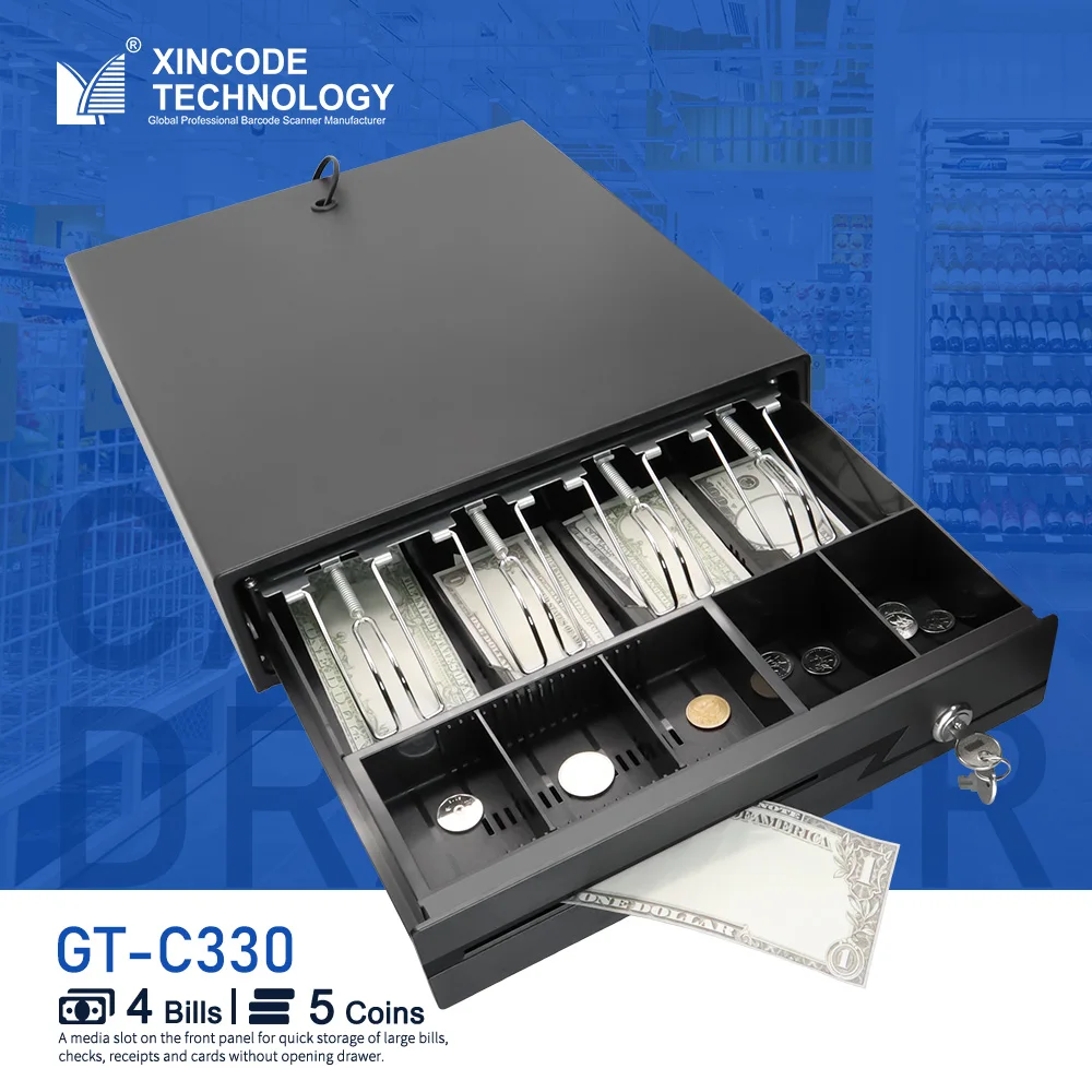 Xincode Metal Cash Drawer with Check Slot & 3 Lock System - Ideal