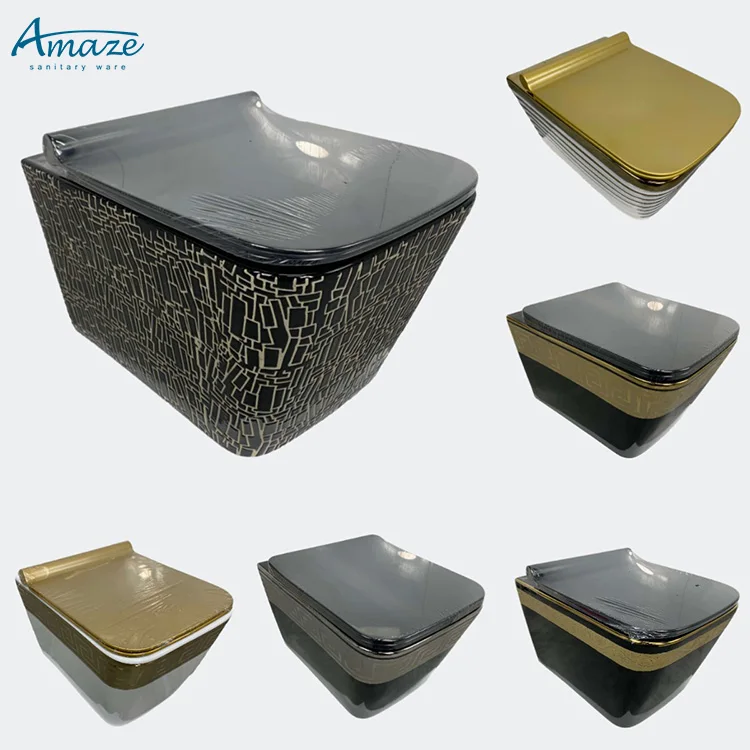 New design ceramic sanitary ware gold color wall mount latest bathroom wc wall hung toilet bowl set supplier