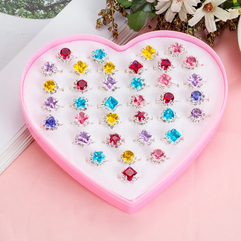 36pcs Children kids rings Little Girl Makeup Jewelry Adjustable