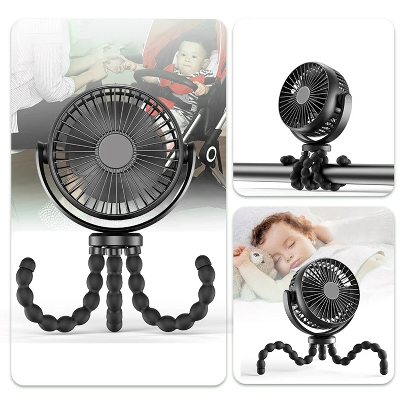 5200mah Rechargeable Battery Powered 360 Rotatable Clip Stroller Fan With Flexible Tripod For 9492