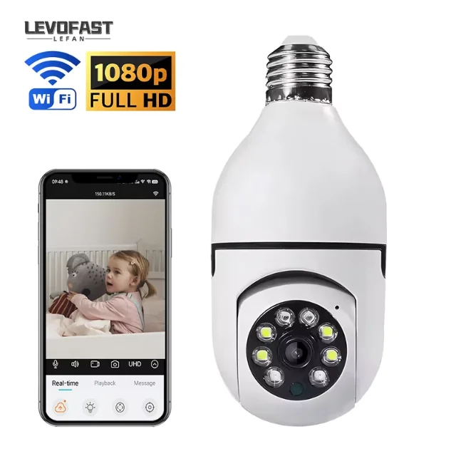 LEVOFAST Newest Single Lens WiFi Mini Bulb Indoor Two-way Audio Smart APP  Control Indoor V380pro CCTV Security Bulb Camera