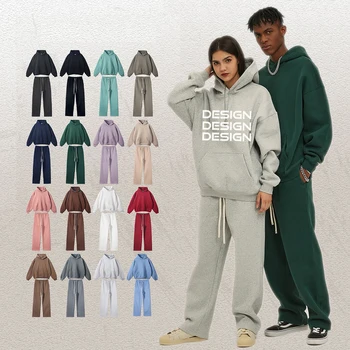 Custom Mens Tracksuit Oversized Hoodie Set Print Logo Blank Plus Size Unisex 100% Cotton Jogging Sweatsuit For Men