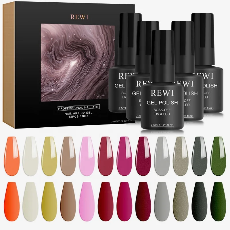 
REWI Gel Nail Polish Set - 12 pieces in 12 colors coat dip-off nude gray purple flash color 