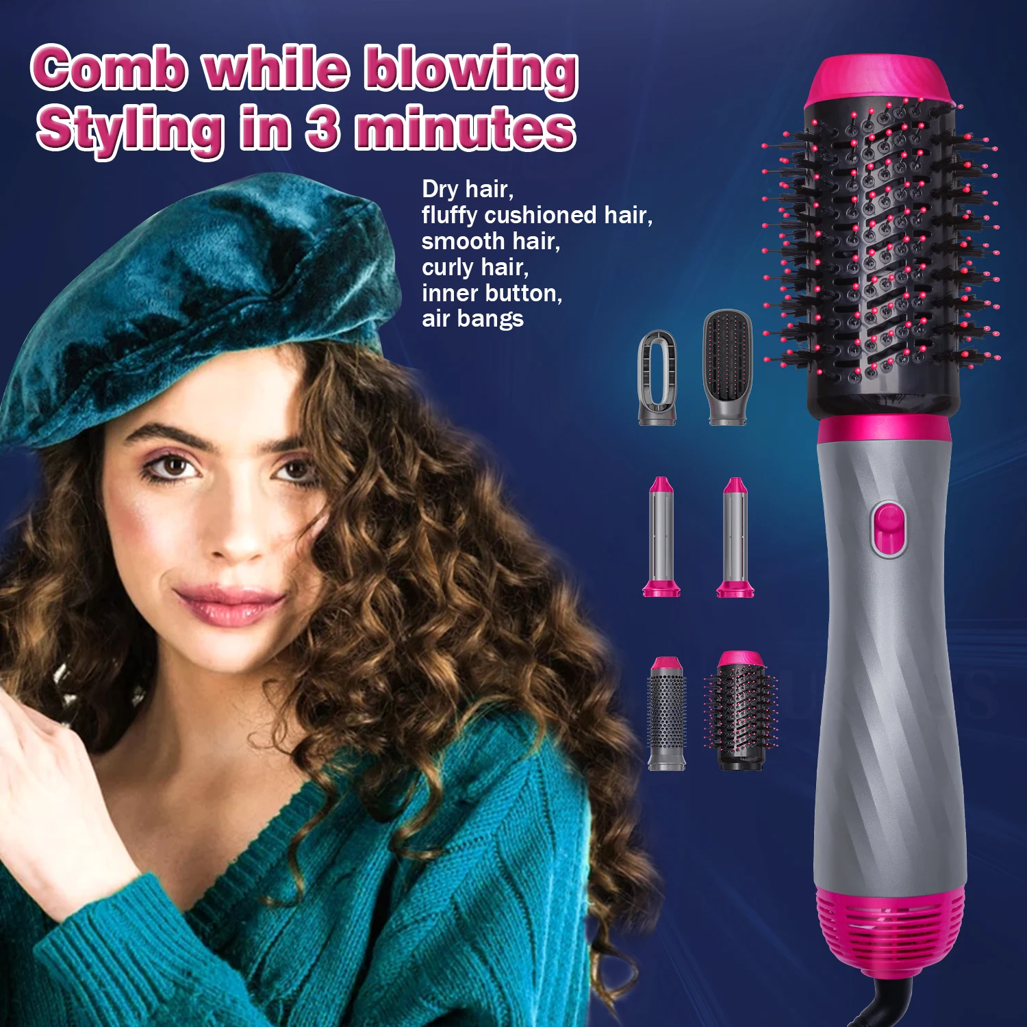 6 In 1 Electric Hair Dryer Brush Hot Air Comb Rotating Blower Brush One