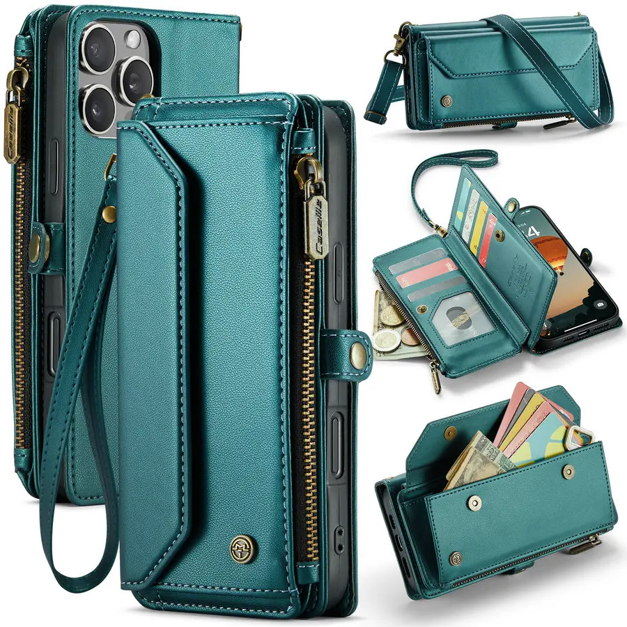 Étui Portefeuille Magnétique Pour IPhone SE 4 (2025) / 16e - Daim Synthétique Noir Vert Bleu Rouge
