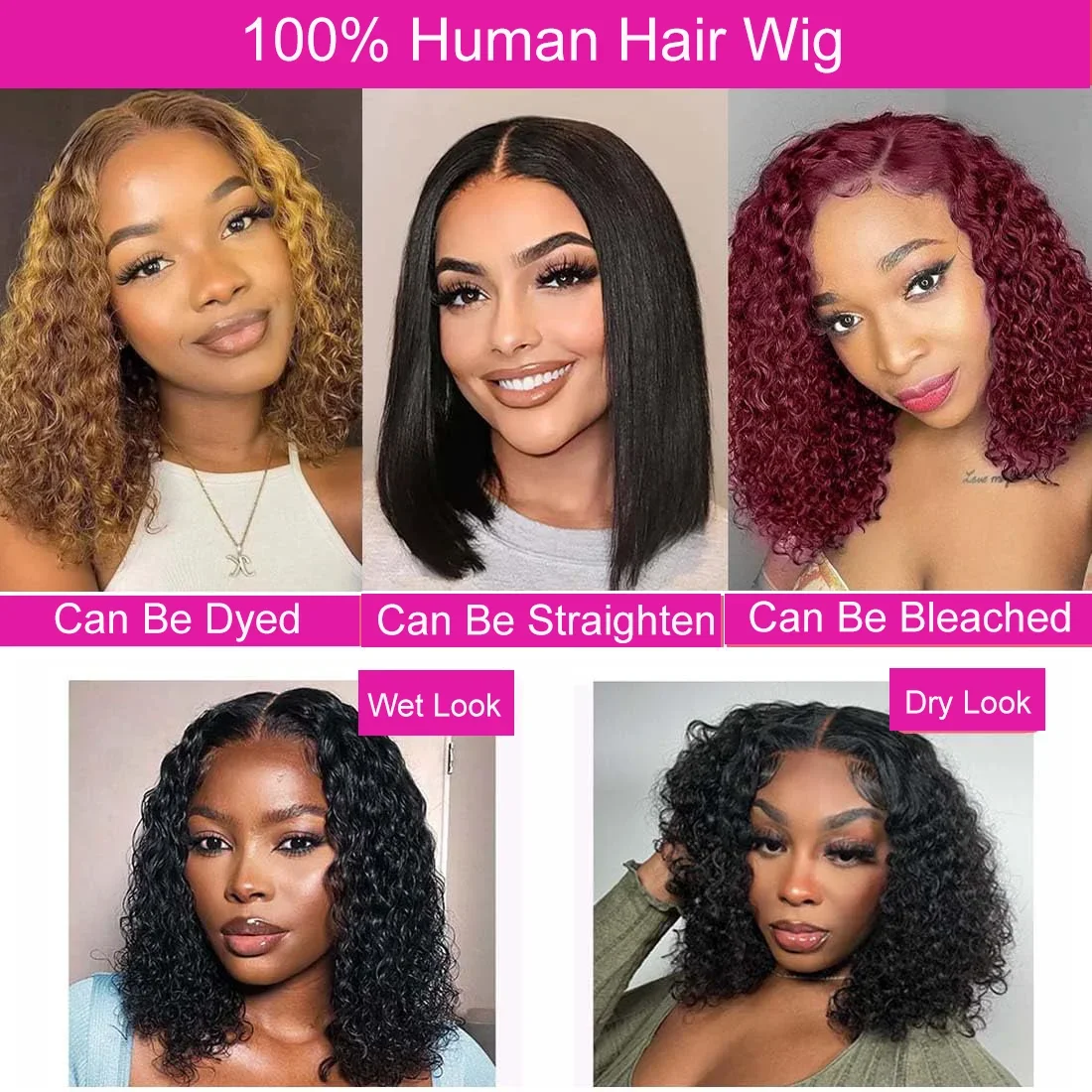 Kurze Bob-Perücke mit Spitzenfront, natürliches Menschenhaar, Perücken aus brasilianischem Remy-Haar, tiefe Welle, lockig, 4 x 4, 13 x 4_voghion.com