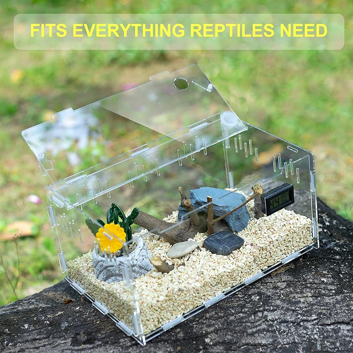 Acrylic Reptile Breeding Box Terrarium Cage Tank Reptile Terrariums Reptile Display Case with Temperature Hygrometer