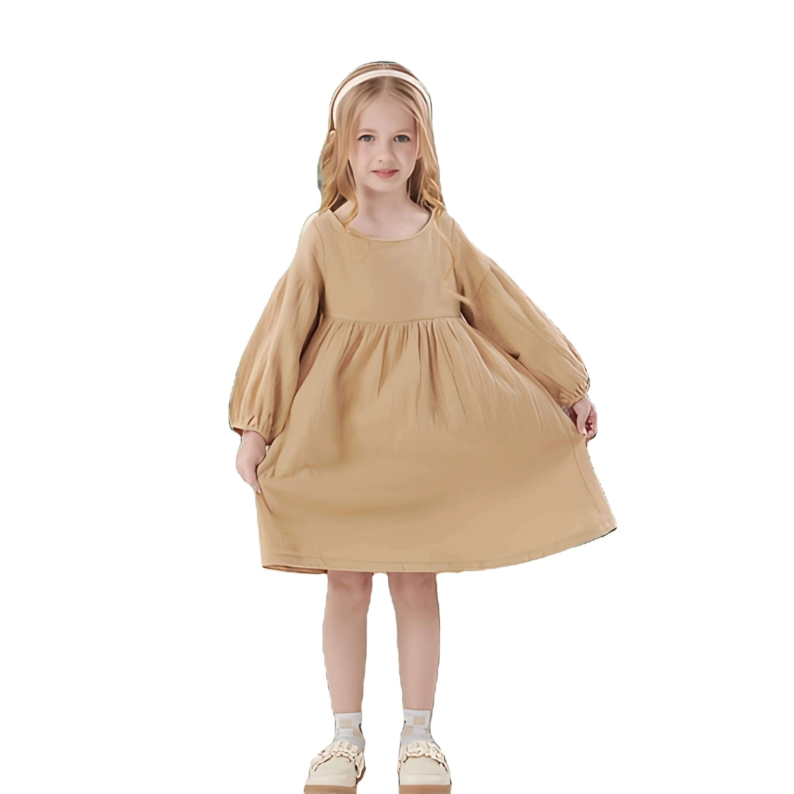 chinese dress ladies Anny A-Line Cotton Floral Girls Dress – Full Sleeves White – The Tribe Kids main image 1