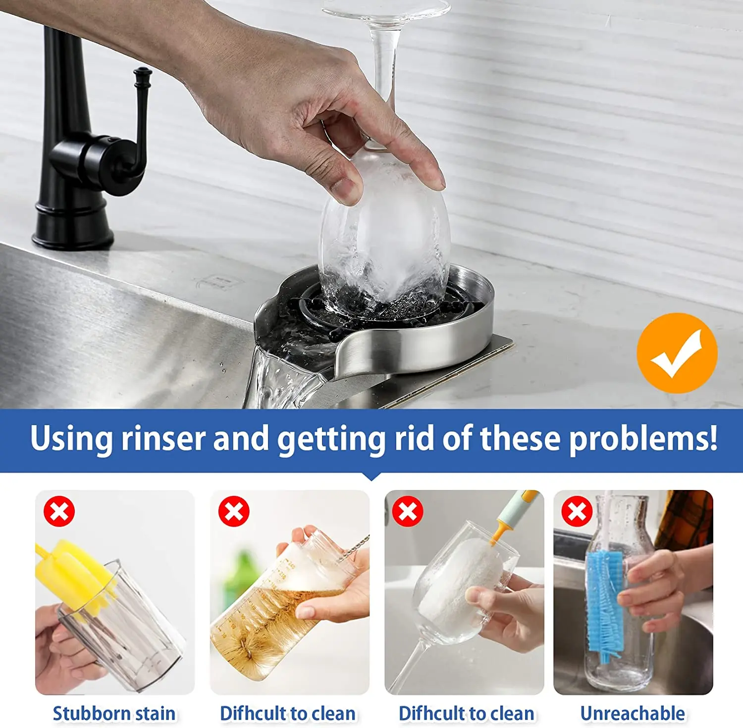 2023 Automatic Glass Rinser For Kitchen Sinks Bottle Washer Round Black