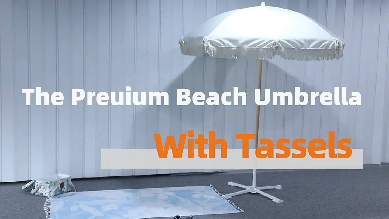 8ft Luxury Boho Patio Macrame Vintage Beach Umbrella Wooden Pole Cotton