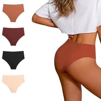Wholesale Ladies Large Size Brown Seamless ice silk Panties Lingerie Women Breathable middle Waist Plus Size Seamless Underwear