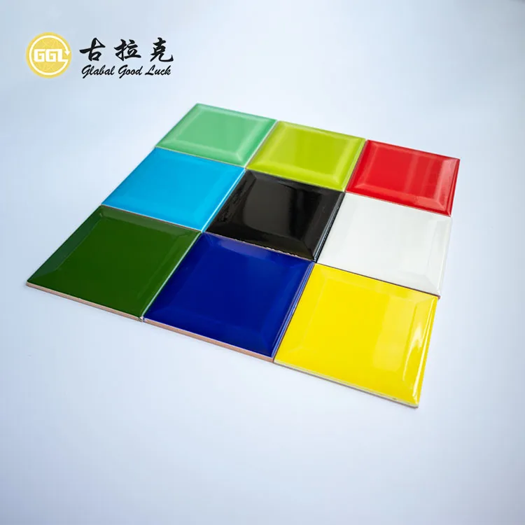 Deep Beveled Colorful Square Shape Ceramic Tile For Kitchen and Floor