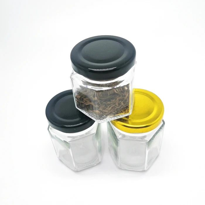 Barattoli in vetro da 280 ml con coperchio a quadretti rossi ed etichette, barattoli esagonali con chiusura ermetica, barattoli trasparenti per marmellate fatte in casa, sottaceti, chutney, miele