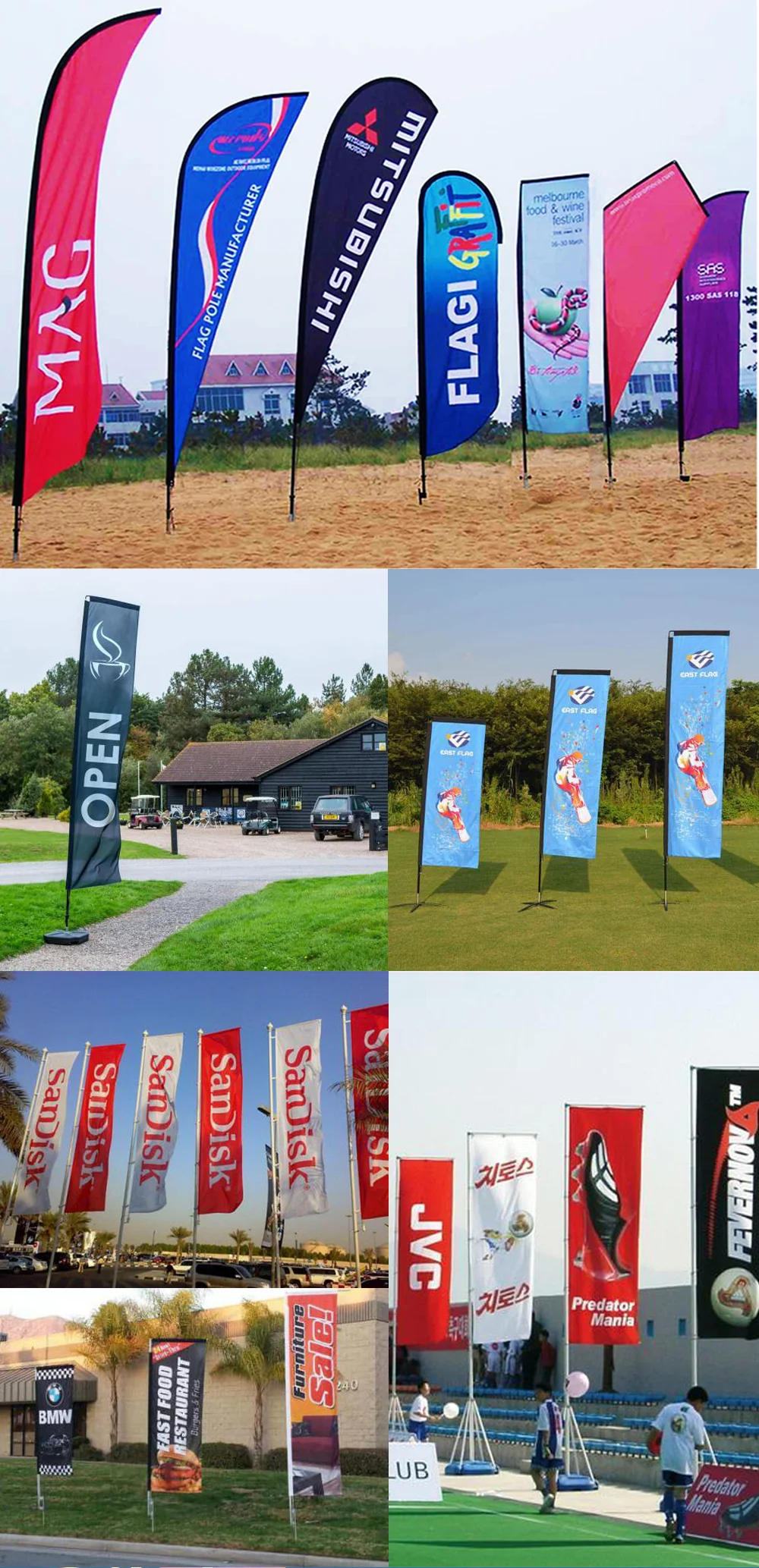 Custom feather outdoor flag for promotion custom advertising outdoor beach flags