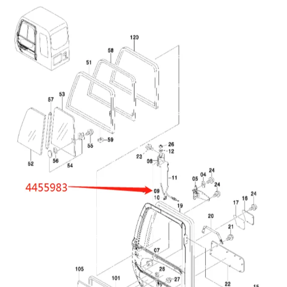 Original Excavator Spare Parts Cab Rod 4455983 for Hitachi ZX330