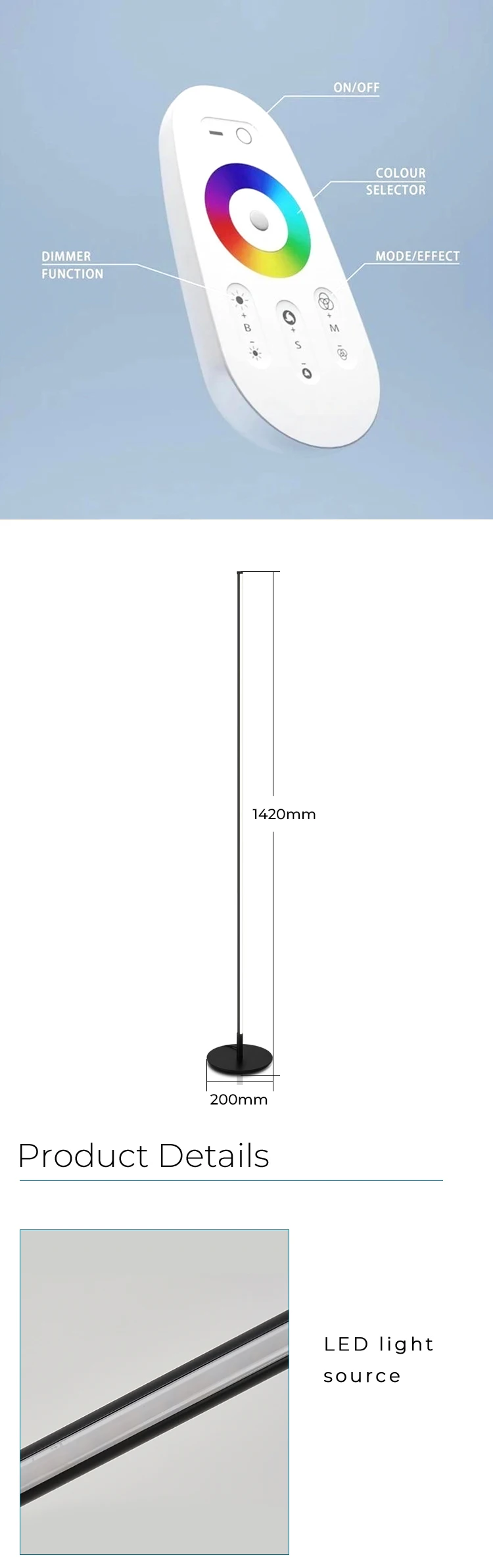 Modern Aluminum rgb floor lamp decorative led corner lamp multi light floor lamp