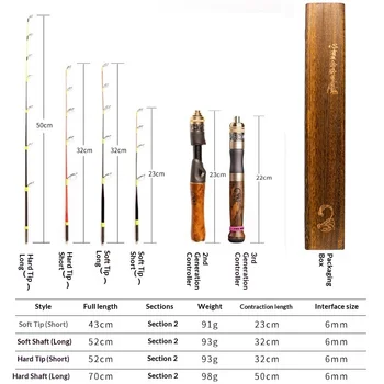 Winter Ice Fishing Rod Ultra Short Portable Wood Handle Straight Glass Steel Soft Small Raft 2-Section Fishing Rod – Soft Lure – view 4