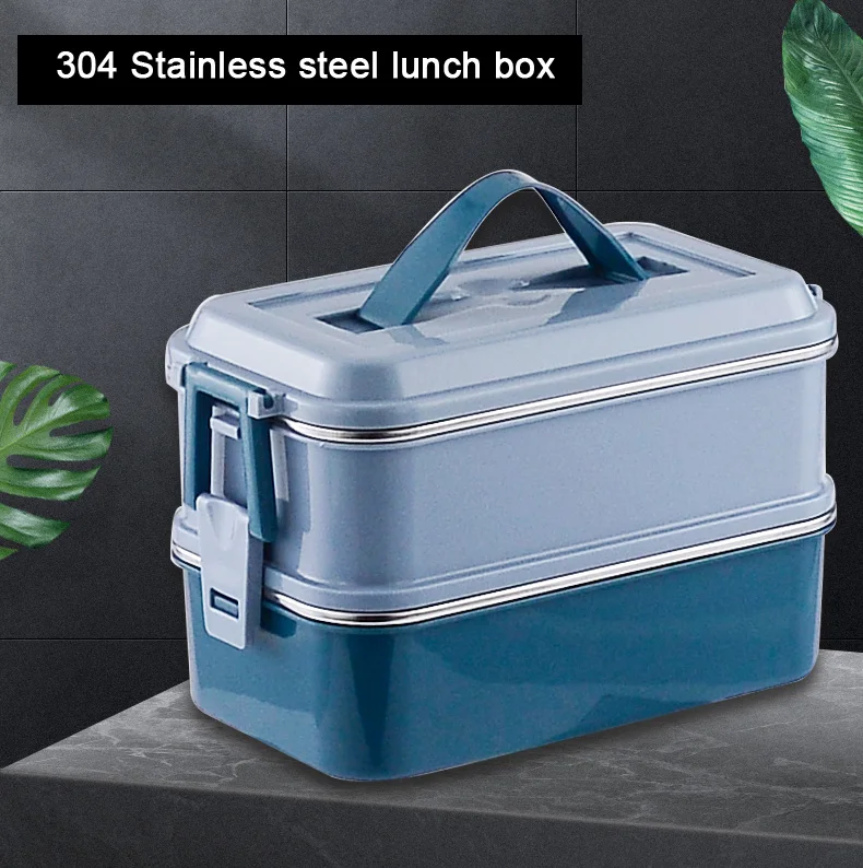 Bpa Free Stainless Steel Rectangular 2 Layer Tiffin Lunch Box For
