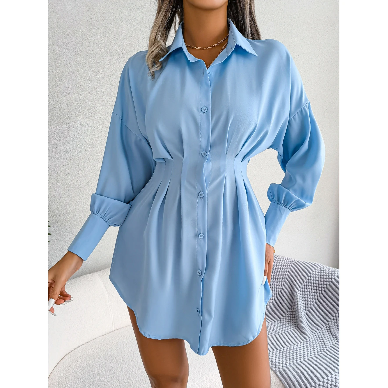 ladies dress manufacturer Wholesale Professional Office Wear Dresses Long Sleeve Casual Dresses Shirt Woman W-Dress