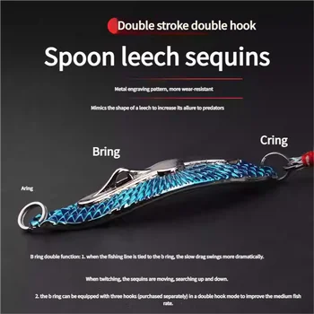 Long Cast Leech Spoon Lure with Feather Treble Hook, Freshwater Artificial Bait for Topmouth Culter, Mandarin Fish and Bass – Metal Jig – view 3