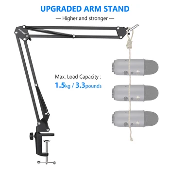 Neewer Extendable Recording Microphone Holder Suspension  Scissor Arm Stand Holder with Mic Clip Table Mounting Clamp detail image