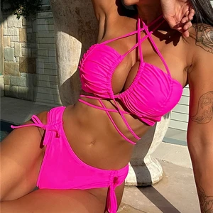 Hot Design Crossover Strap Sexy Bikini Swimming Wears Women Two Piece